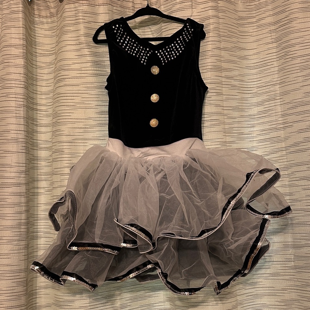 Weissman Black and White Tulle Dance Costume with Gold Buttons